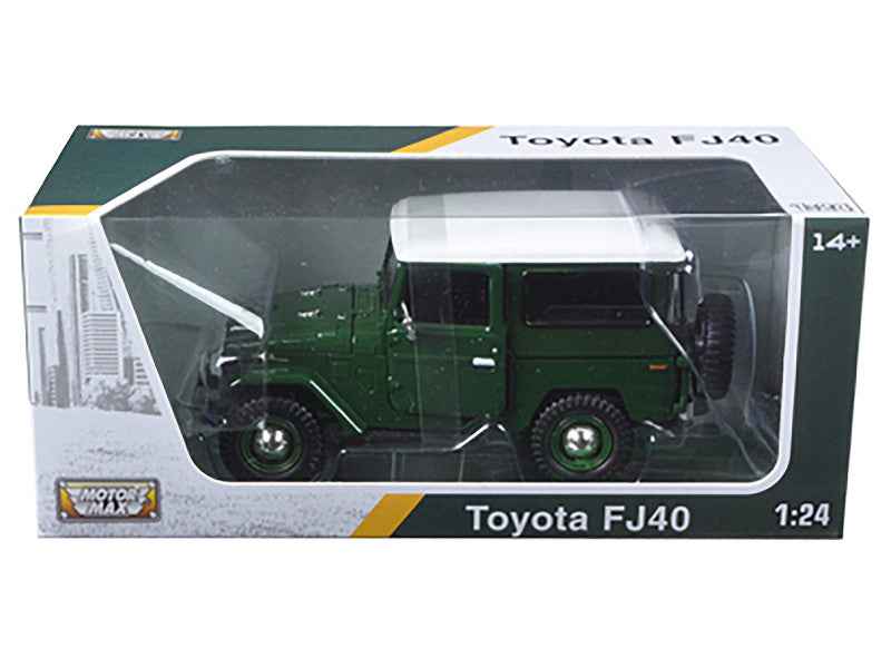 Toyota FJ40 Dark Green w/ White Removable Top Diecast Model 1:24