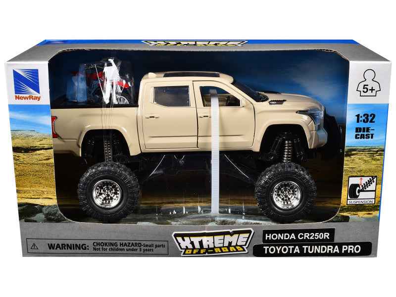 Toyota Tundra Pro Pickup + Honda CR250R Motorcycle Diecast Set 1:32