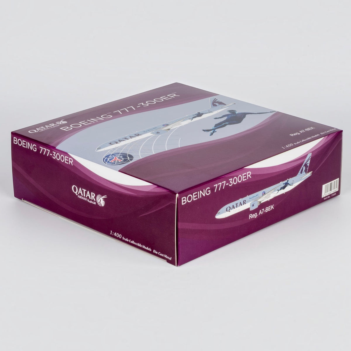 Slice 1:400 scale diecast Boeing 777-300ER Qatar Airways Paris Saint Germain edition model aircraft in display box
