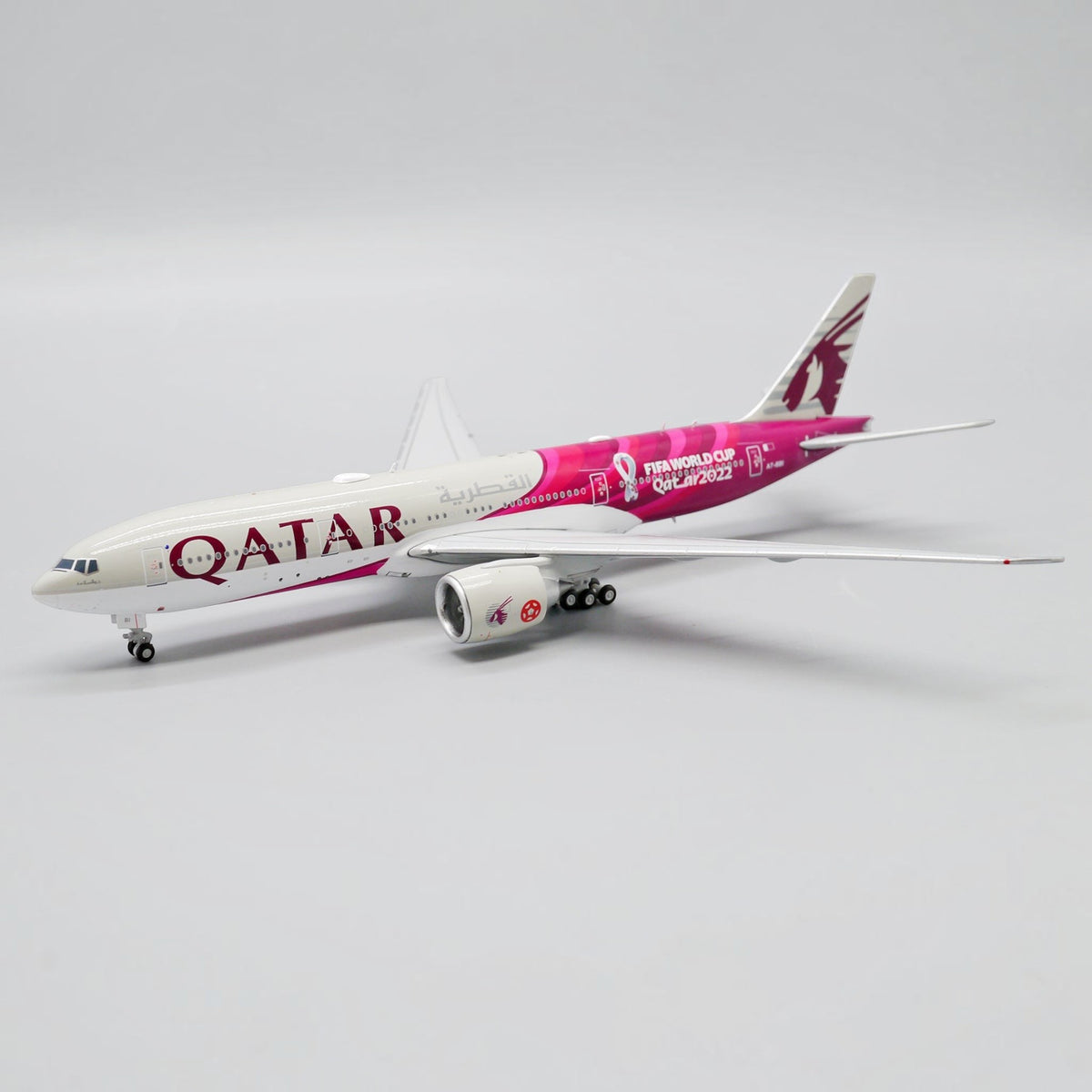 Slice Boeing 777-200LR Qatar Airways diecast model aircraft featuring FIFA World Cup 2022 special edition livery
