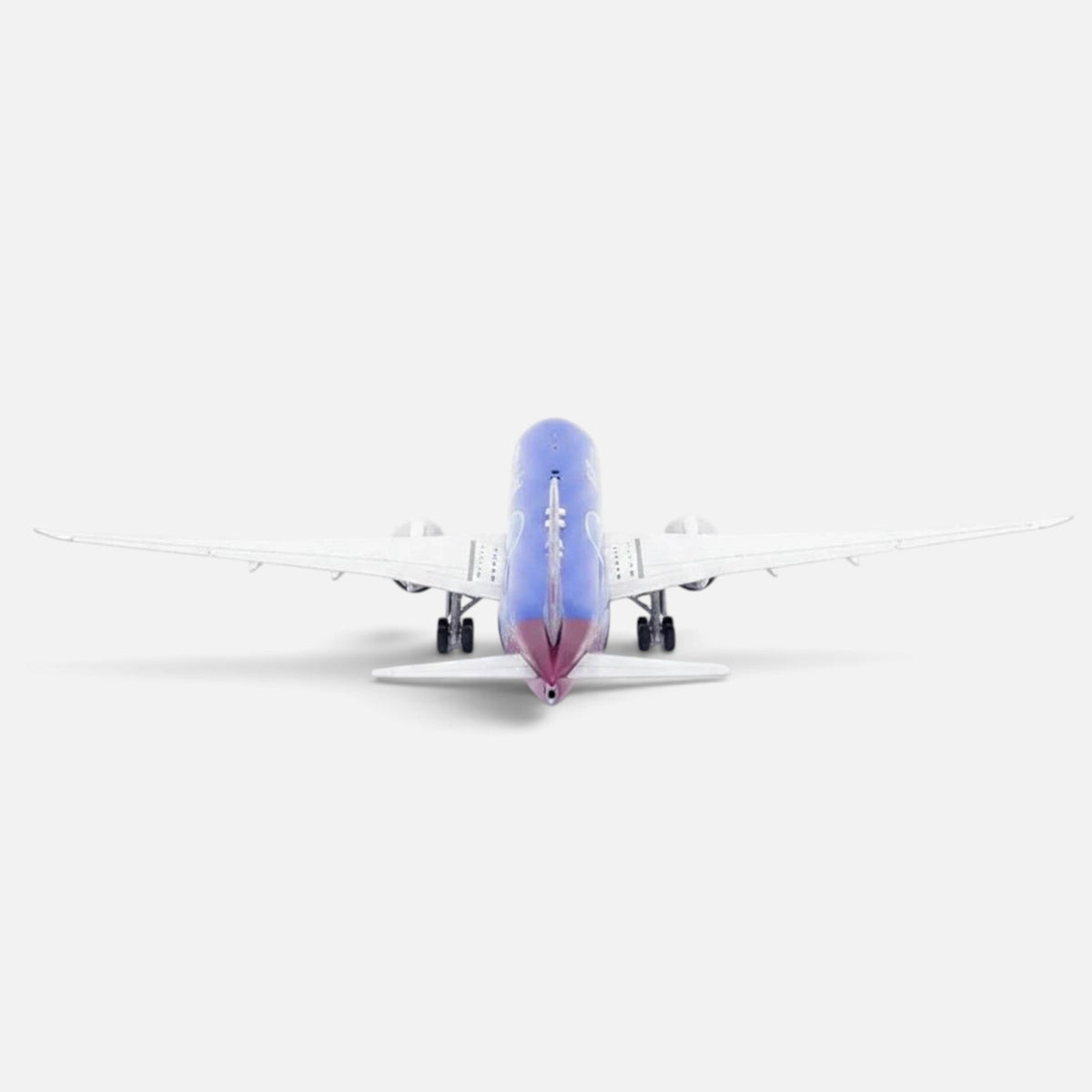 Slice Boeing 777-3DZER Qatar Airways Champion League Edition diecast model plane seen from the rear