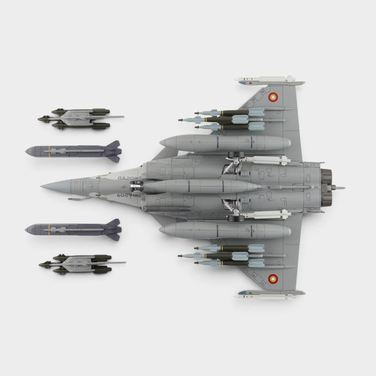 Slice 1:72 scale die-cast Dassault Rafale EQ Qatar Air Force model with detailed missiles and landing gear