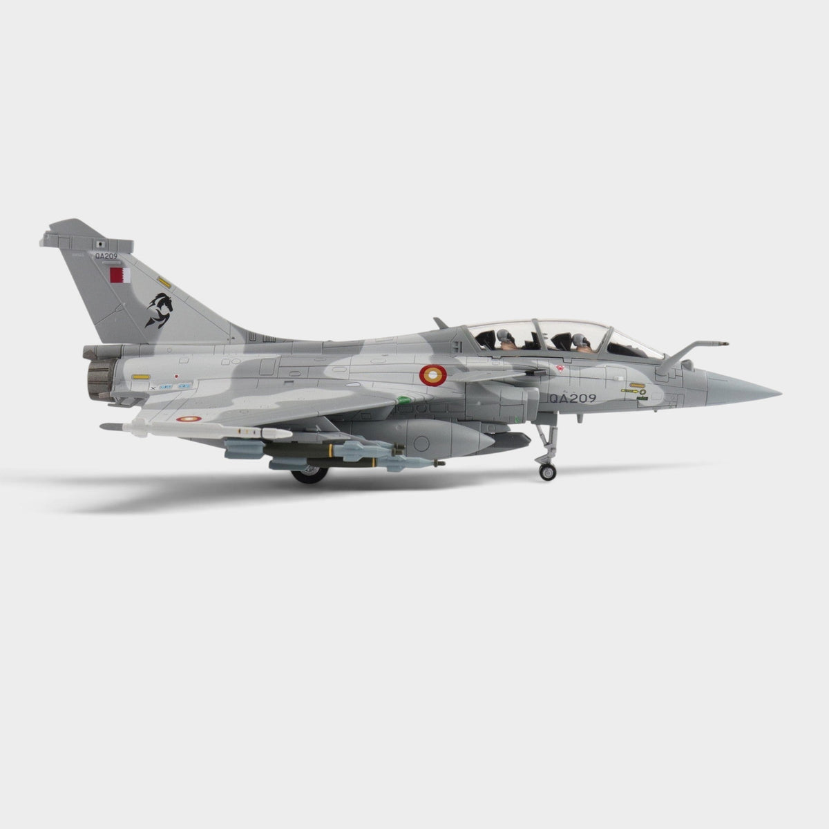 Slice 1:72 scale die-cast Dassault Rafale EQ model of the Qatar Emiri Air Force with authentic squadron markings.