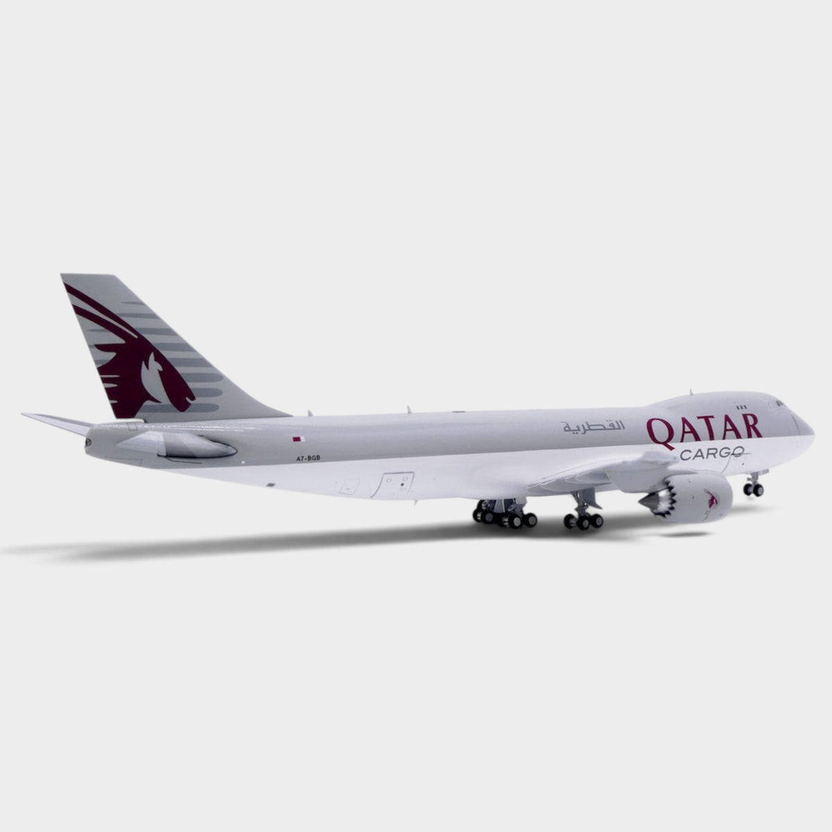 Slice JC Wings 1:400 scale diecast Boeing 747-8F Qatar Airways Cargo model plane with landing gear and antennas