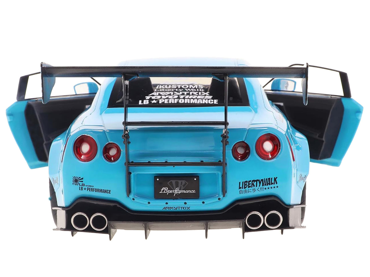 2023 Nissan GT-R (R35) Liberty Walk Body Kit 2.0 RHD (Right Hand Drive) Baby Blue with Carbon Hood 1/18 Diecast Model Car by Solido - view 5
