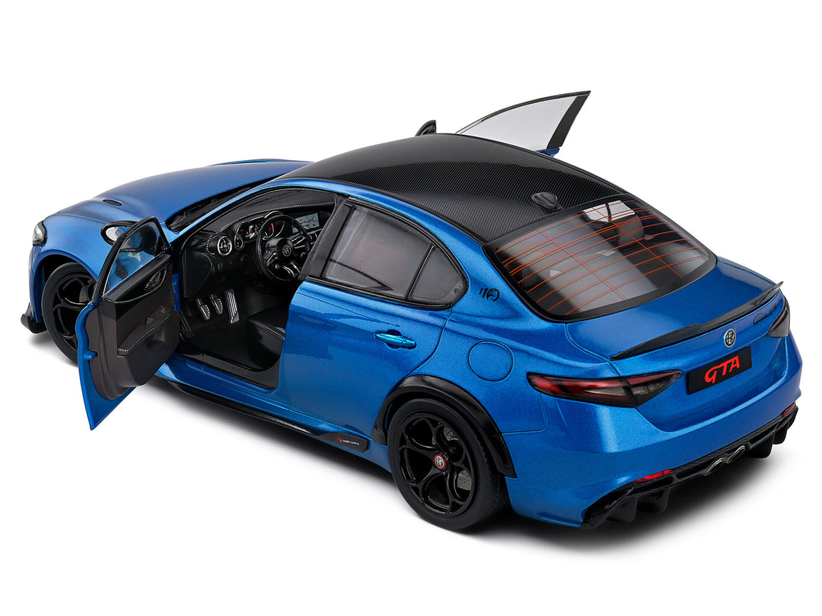2022 Alfa Romeo Giulia GTA Anodized Blue Metallic with Carbon Top 1/18 Diecast Model Car by Solido - view 4