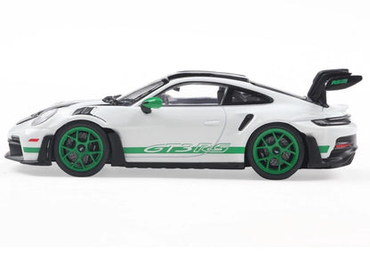 2023 Porsche 911 (992) GT3 RS "Tribute to Carrera RS Package" White with Green Stripes and Black Hood and Top 1/43 Diecast Model Car by Solido - view 2
