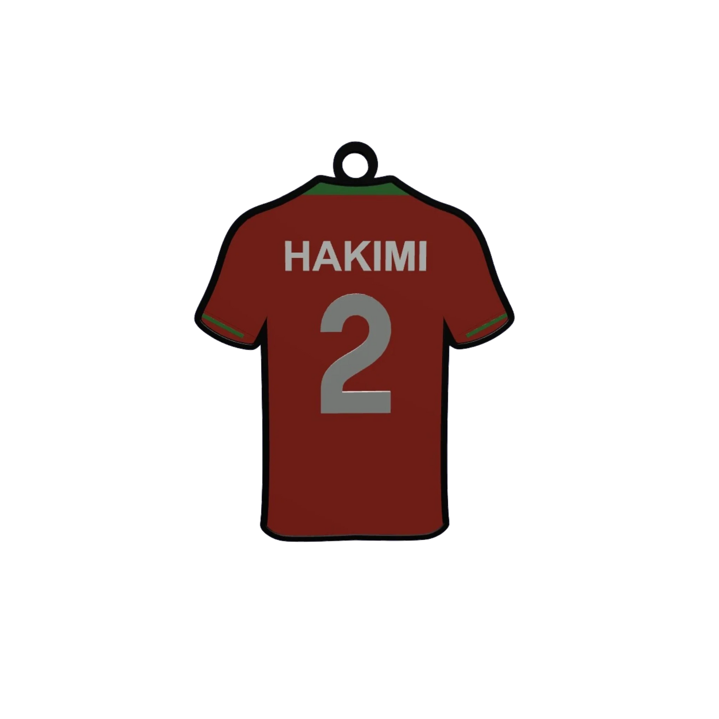 Slice Hakimi #2 jersey keychain, red with green trim, 3D printed collectible