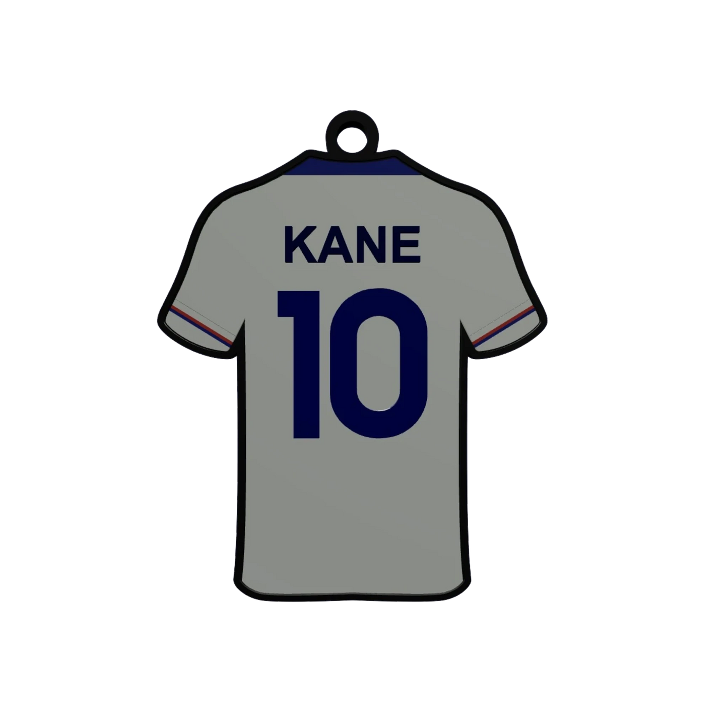 Slice Players keychain featuring a grey jersey with KANE and 10 printed in navy blue.