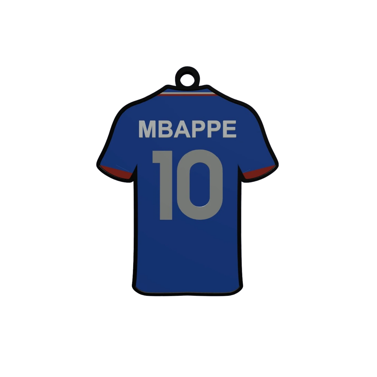 Slice Mbappe 10 blue soccer jersey keychain. 3D printed collectible.