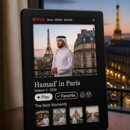 Slice Netflix photo frame with a man in traditional clothing in Paris, customisable for your memories.