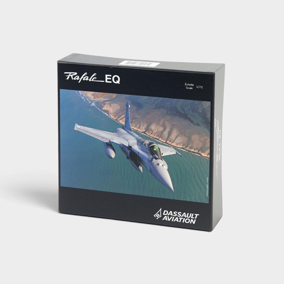 Slice Rafale EQ Qatar Emiri Air Force 1:72 scale diecast model aircraft box featuring an aerial view of the jet