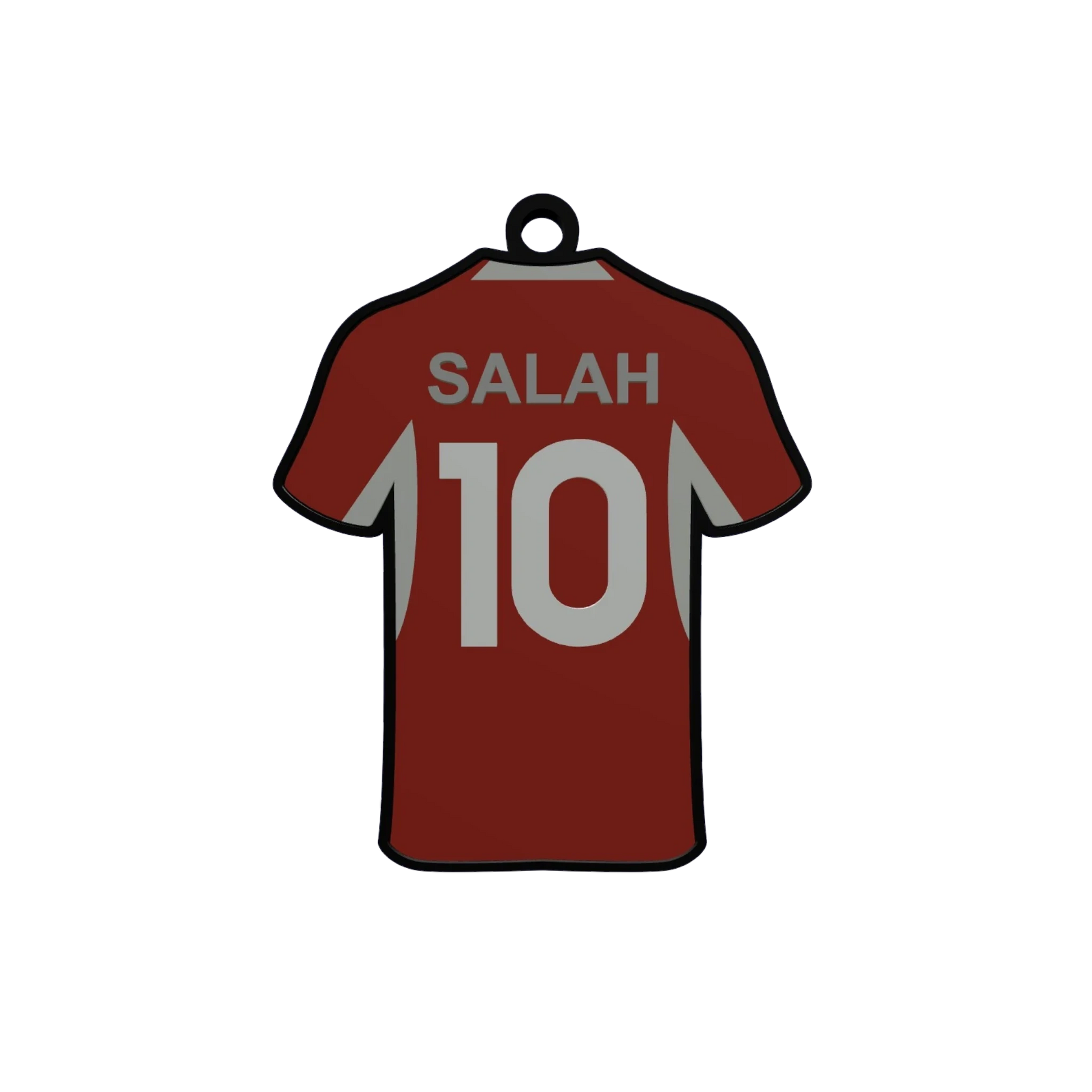 Slice Players keychain featuring a red jersey with "Salah" and "10" in grey. 3D printed.