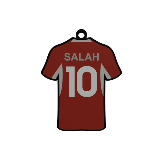 Slice Players keychain featuring a red jersey with "Salah" and "10" in grey. 3D printed.